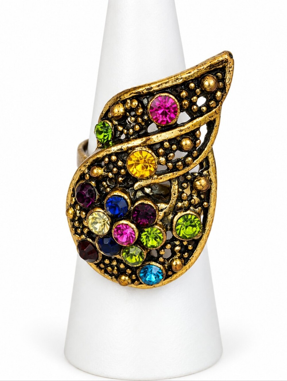 Vintage Style Multicolor Rhinestone Statement Ring Adjustable Size 6–7